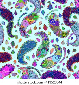 Vector seamless texture on light blue background.Illustration with doodles,