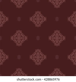 Vector Seamless Texture on Red. Element for Design. Ornamental Backdrop. Pattern Fill. Ornate Floral Decor for Wallpaper. Traditional Decor on Background