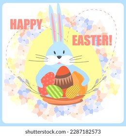 Vector seamless texture on a white isolated background with an easter bunny and with easter eggs