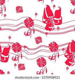Vector textura sin fisuras sobre un fondo blanco aislado con flores estilizadas rojas. Textura floral sin fisuras vectora con flores estilizadas para tela o rayado