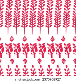 Vector seamless texture on a white isolated background with red stylized flowers. Vector seamless floral texture with stylized flowers for fabric or scrapbooking