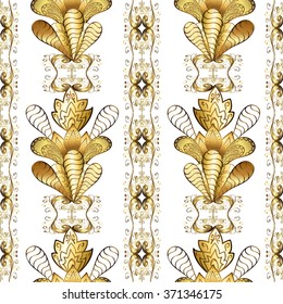vector seamless texture on white background with golden flowers