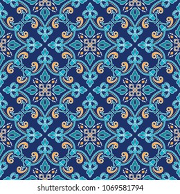 Vector seamless texture. Ornament for ceramic tile. Portuguese azulejos decorative pattern. Ornamental square design in oriental style