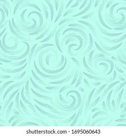 Vector seamless texture in pastel colors on a turquoise background. Smooth arch and curls in linear style. Gel pen. Print for fabrics or wrapping paper.Thin lines