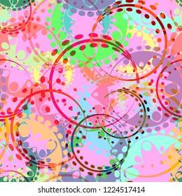 Vector seamless texture of pastel pink gears and laurel wreaths in kaleidoscopic purple style. To decorate fabrics for kids and moms or festive paper.