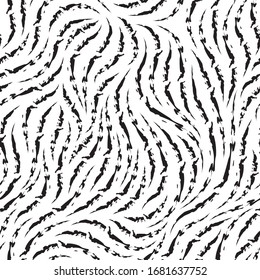 Vector seamless texture. Pattern of heterogeneous ragged lines of black color isolated on white background. Decorative print for fabrics or paper from flowing lines