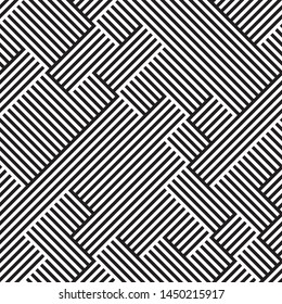 Vector seamless texture. Vector seamless pattern. Monochrome geometric pattern from intersecting bands. Ratio between foreground and background (black and white bands) is 50%:50%.