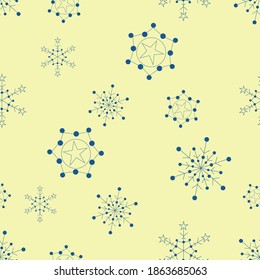 Vector seamless texture. Pattern of snowflakes with different ornaments.