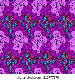 Vector seamless texture with pink doodles. Endless background. Ethnic seamless pattern. Vector backdrop. Bright pattern. Summer template. Use for wallpaper,pattern fills, web page background 