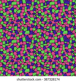 Vector seamless texture of pink, green and blue vintage asymmetric decorative tiles wall. Vector illustration