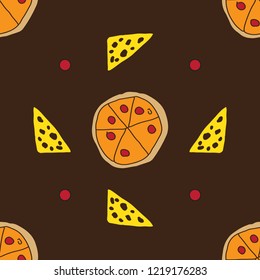Vector seamless texture with pizza and cheese