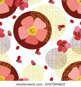 Vector textura sin fisuras en tonos rojos y burdeos con flores estilizadas naturalistas simples lindas.