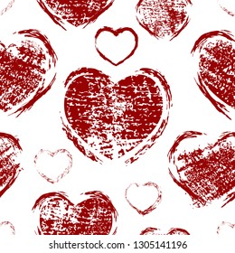 vector seamless texture red grunge hearts with transparent background