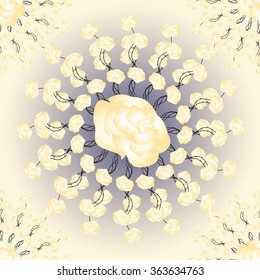 Vector seamless texture of roses bouquet on light beige background in round