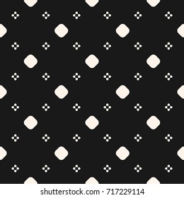 Vector seamless texture, simple vintage floral geometric pattern with small flower silhouettes, circles, dots. Vector abstract monochrome background. Dark repeat design for decoration, wallpaper, web