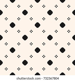 Vector seamless texture, simple vintage floral geometric pattern with small flower silhouettes, circles, dots. Vector abstract monochrome background. Repeat design for decor, fabric, cloth, prints