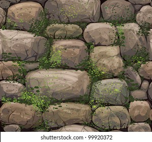 Vector seamless texture of stones covered moss.