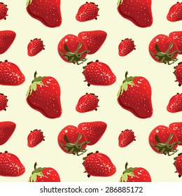 Vector seamless texture with strawberries on light beige background