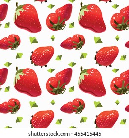 Vector seamless texture with strawberries on white background
