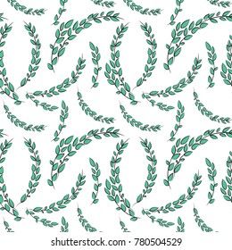 Vector seamless texture with stylish flat green branches on white background