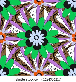 Vector seamless texture with stylized flowers. Vintage elegance ornament. Floral pattern with abstract flowers. Wedding flowers design in black, brown and green colors.
