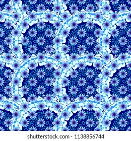 Vector seamless texture with stylized flowers. Vintage elegance ornament. Floral pattern with abstract flowers. Wedding flowers design in gray, blue and violet colors.