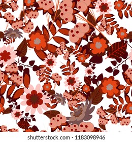 Vector seamless texture with stylized flowers. Floral pattern with abstract flowers. Vintage elegance ornament. Wedding flowers design in white, brown and purple colors.