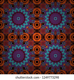 Vector seamless texture with stylized flowers. Vintage elegance ornament. Floral pattern with abstract flowers. Wedding flowers design in blue, brown and black colors.