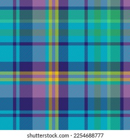Vector seamless texture. Tartan check textile. Fabric plaid background pattern in yellow and turquoise colors.