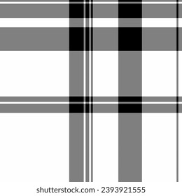 Vector seamless texture of tartan fabric pattern with a plaid textile check background in gray and white colors.
