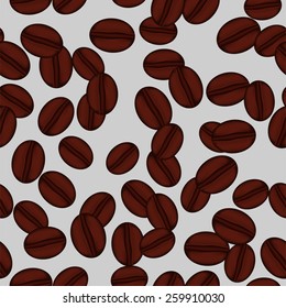Vector seamless texture with three-dimensional roasted coffee beans on a light background