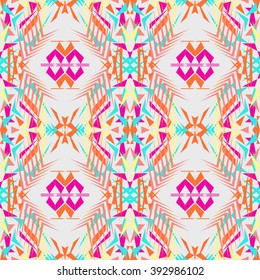 Vector seamless texture. Tribal geometric pattern. Electro boho color trend. Aztec ornamental style. Ethnic native American Indian ornaments