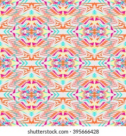 Vector seamless texture. Tribal geometric pattern. Electro boho color trend. Aztec ornamental style. Ethnic native American Indian ornaments
