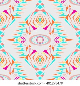 Vector seamless texture. Tribal geometric pattern. Electro boho color trend. Aztec ornamental style. Ethnic native American Indian ornaments