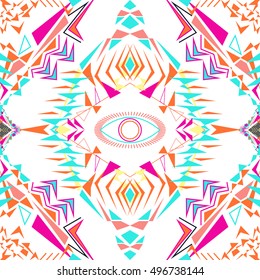 Vector seamless texture. Tribal geometric pattern. Electro boho color trend. Aztec ornamental style. Ethnic native American Indian ornaments