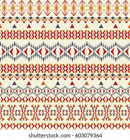 Vector seamless texture. Tribal geometric striped pattern. Aztec ornamental style. Ethnic native american indian ornaments