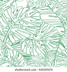 Vector seamless texture of tropical leaves.