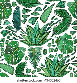 Vector seamless texture of tropical leaves