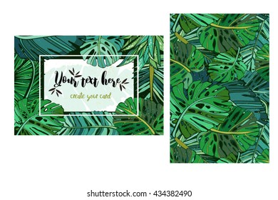 Vector seamless texture of tropical leaves.