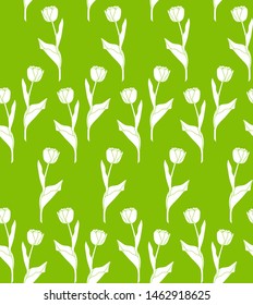 vector seamless texture with tulip pattern on green background