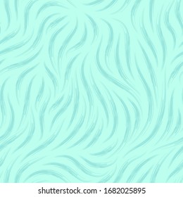 Vector seamless texture of turquoise color from smooth lines in the form of brush strokes on a sea background. Template for printing onto fabric or wrapping paper. Simple ornament for decoration.
