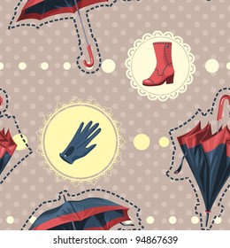 Vector seamless texture with umbrellas and accessories