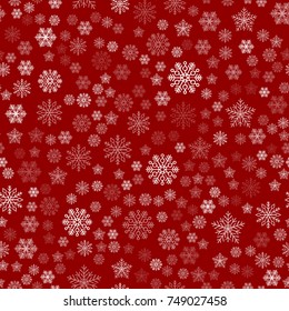 Vector seamless texture of white snowflakes on a red background. Christmas holiday background.