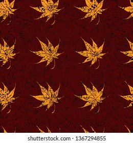 Vector seamless textured grunge floral pattern with leafs. Autumn background
