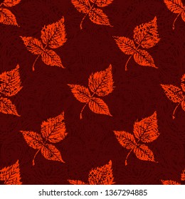 Vector seamless textured grunge floral pattern with leafs. Autumn background
