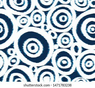 vector Seamless Textured Indigo Ikat Polka Dot Pattern Background Tile