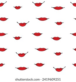Vector seamless textured pattern.  Mouth graphic. Black and red  mouths. Modern texture endless pattern. Hand drawn repeat background with lips. Vector illustration