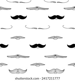 Patrón texturado sin fisuras del vector.  Gráfico de bigotes. Patrón ininterrumpido en blanco y negro. Textura moderna Patrón sin costura de diferentes bigotes. La mano dibujó un fondo de repetición con bigotes hipster.