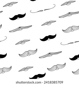 Patrón texturado sin fisuras del vector.  Gráfico de bigotes. Patrón ininterrumpido en blanco y negro. Textura moderna Patrón sin costura de diferentes bigotes. La mano dibujó un fondo de repetición con bigotes hipster.