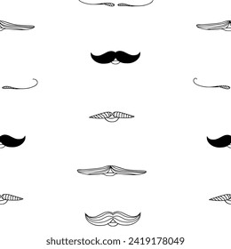 Patrón texturado sin fisuras del vector.  Gráfico de bigotes. Patrón ininterrumpido en blanco y negro. Textura moderna Patrón sin costura de diferentes bigotes. La mano dibujó un fondo de repetición con bigotes hipster.